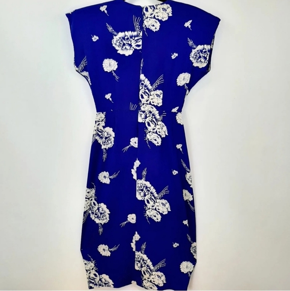 Vintage April Rain Blue Hawaiian Floral Drape Dress Knee Length Size 3 Pin-Up - Picture 7 of 12